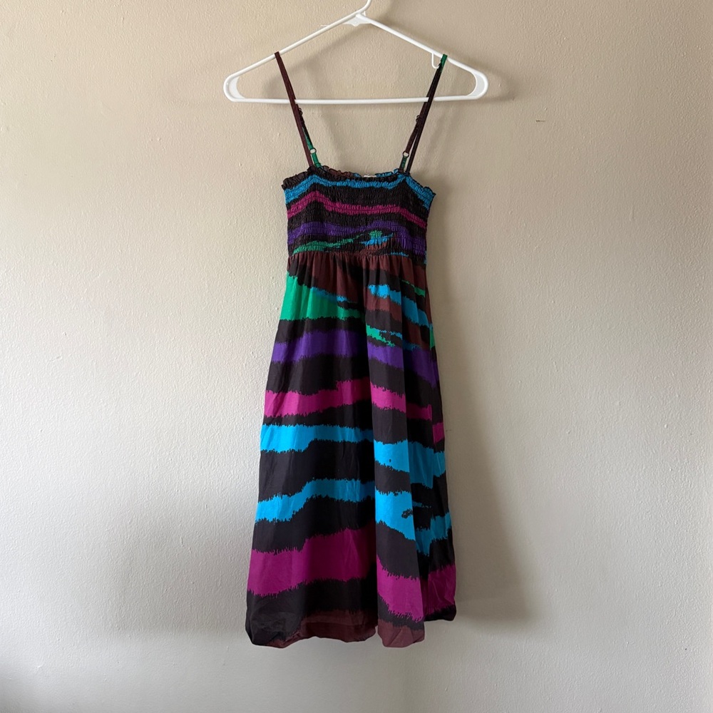 H&M Divided Y2K Smocked 100% Cotton Zebra Print Mini Dress Size 4 Indie Sleaze